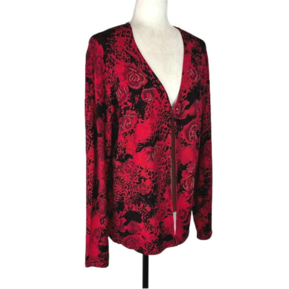 Importations Coton red floral cardigan